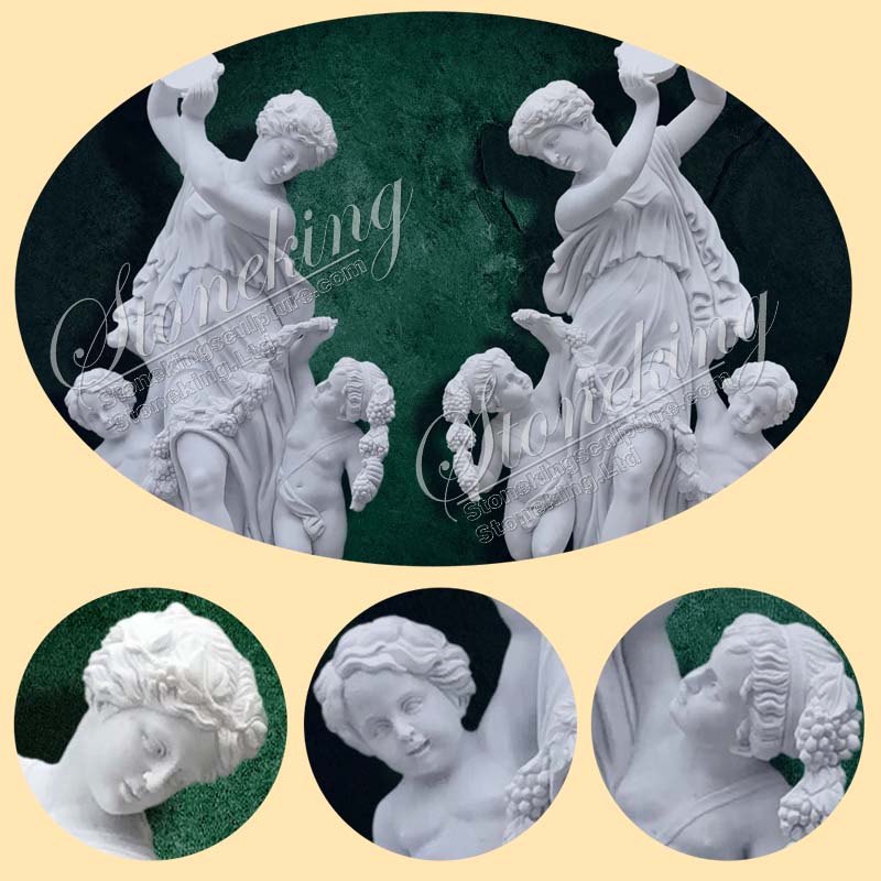 Marble Bacchante Statue with Two Children in Pair-Stoneking Sculpture