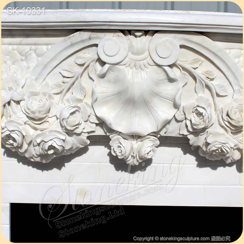 Top Selling Hand Carved French Marble Fireplace Surround Designs with Rose Garlands for Living room