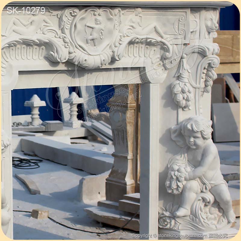 Handcrafted White Marble Angel Cherub Fireplace Surround Design Ideas for direct supply