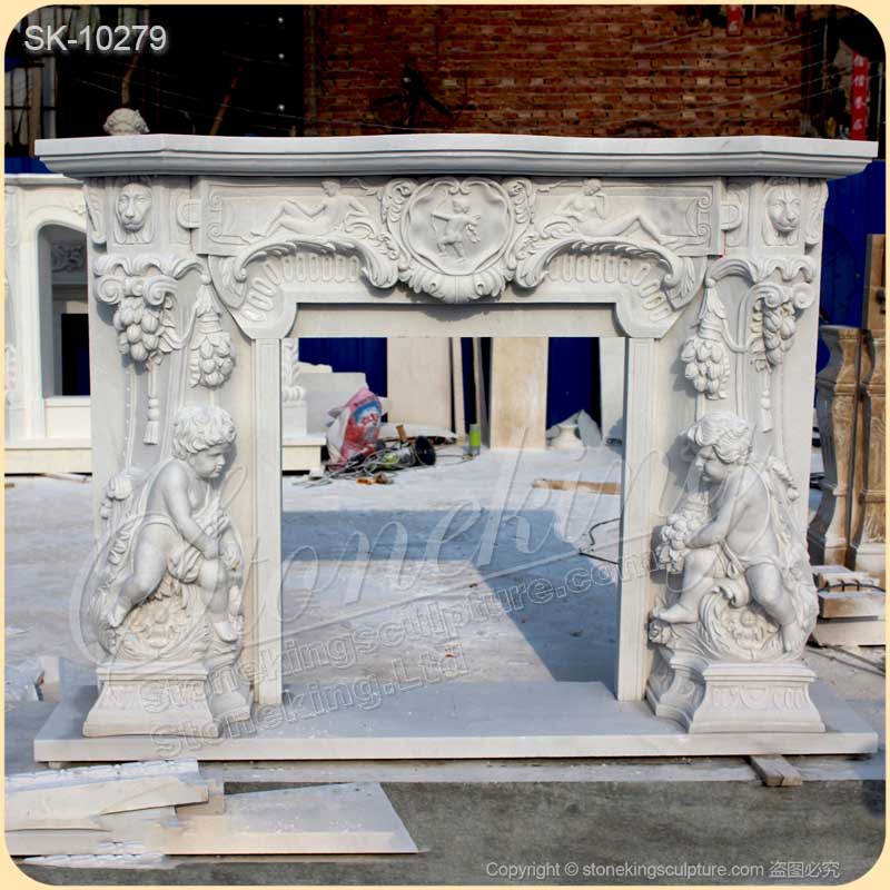 Handcrafted White Marble Angel Cherub Fireplace Surround Design Ideas for direct supply