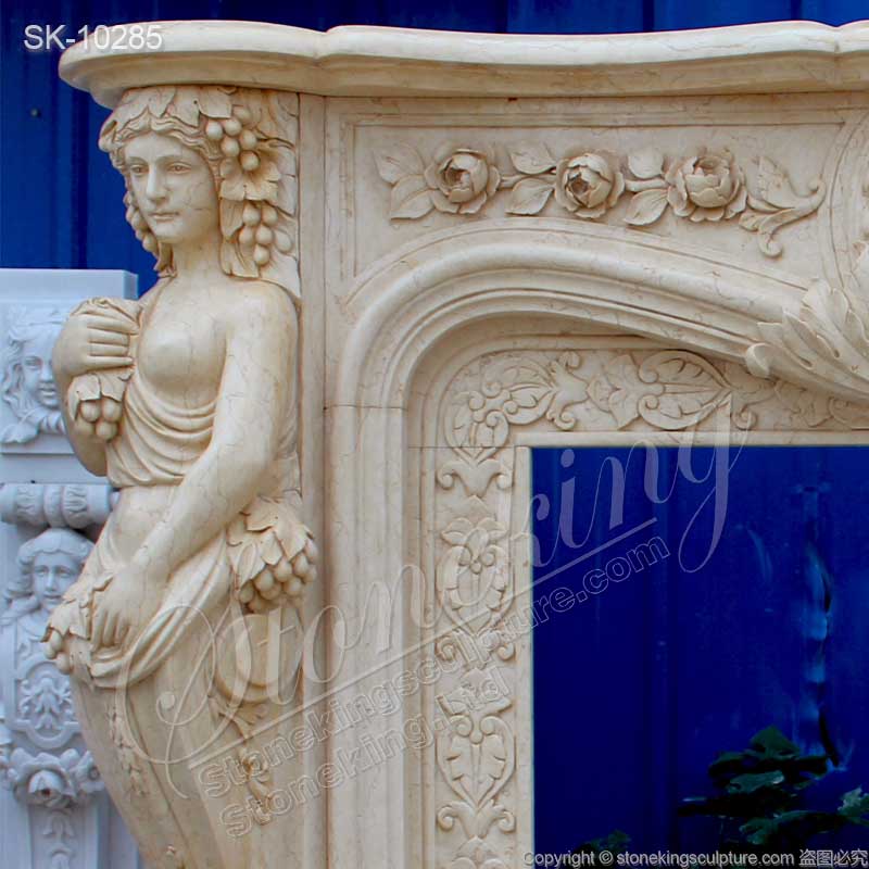 Factory Wholesale Egyptian Beige Marble Decorative Fireplace Mantel Ideas for Indoor home decor