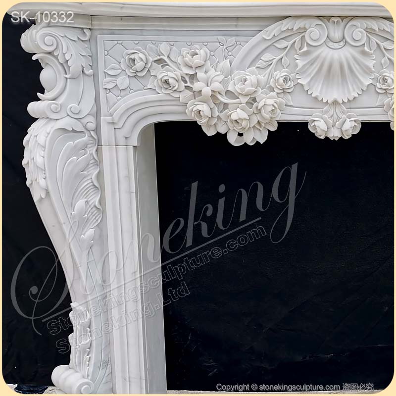 Handcrafted Natural White Marble Vintage French Fireplace Mantel Decor for Inside house for sale