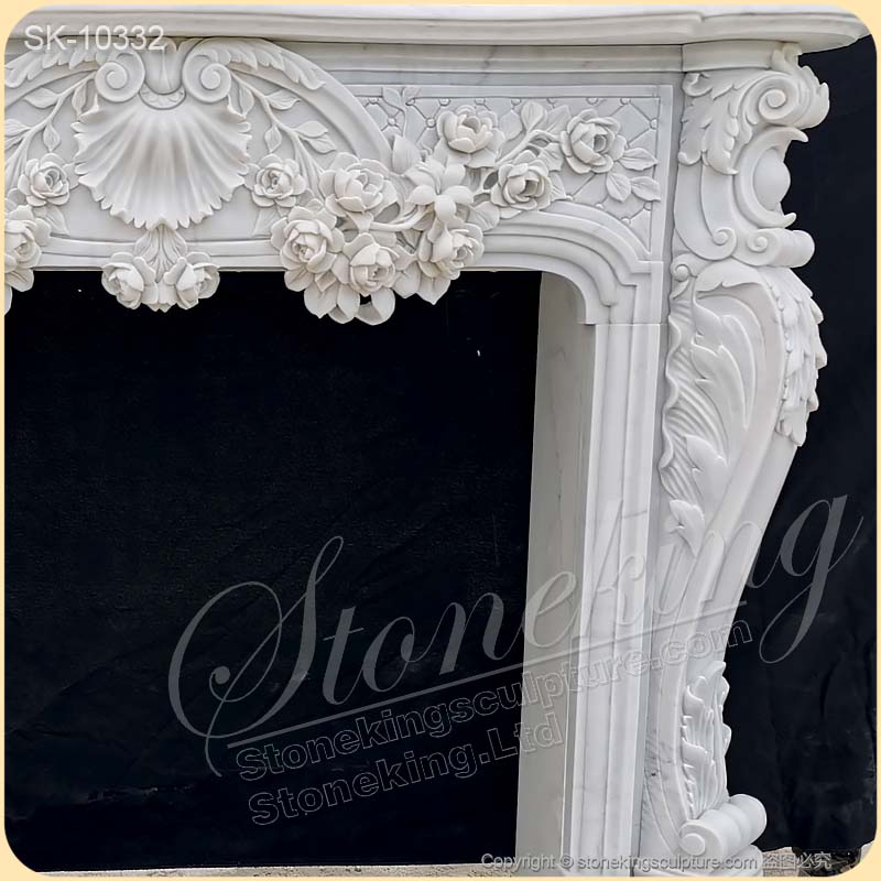 Handcrafted Natural White Marble Vintage French Fireplace Mantel Decor for Inside house for sale