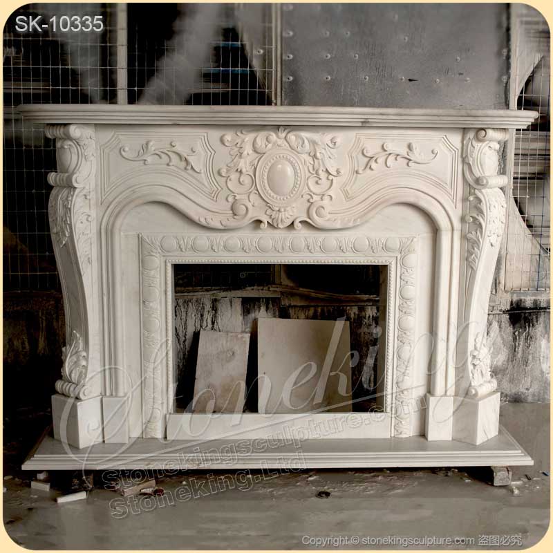 Hot Selling White Marble French Provincial Fireplace Surround Design with Medallion for Indoor Decor