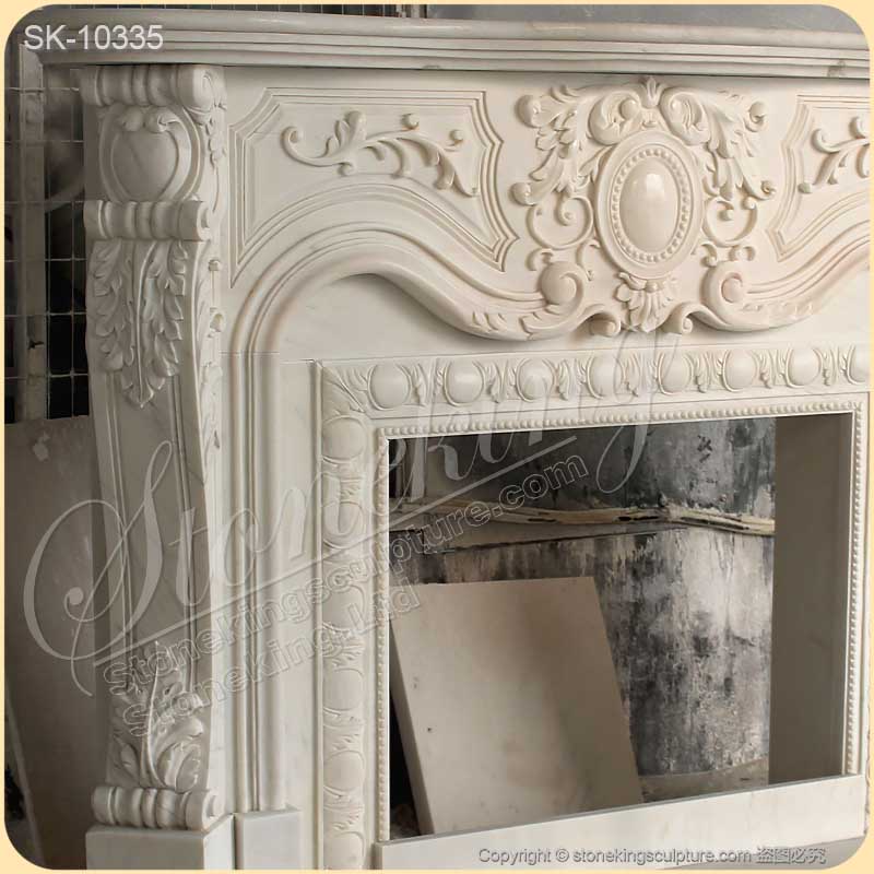 Hot Selling White Marble French Provincial Fireplace Surround Design with Medallion for Indoor Decor