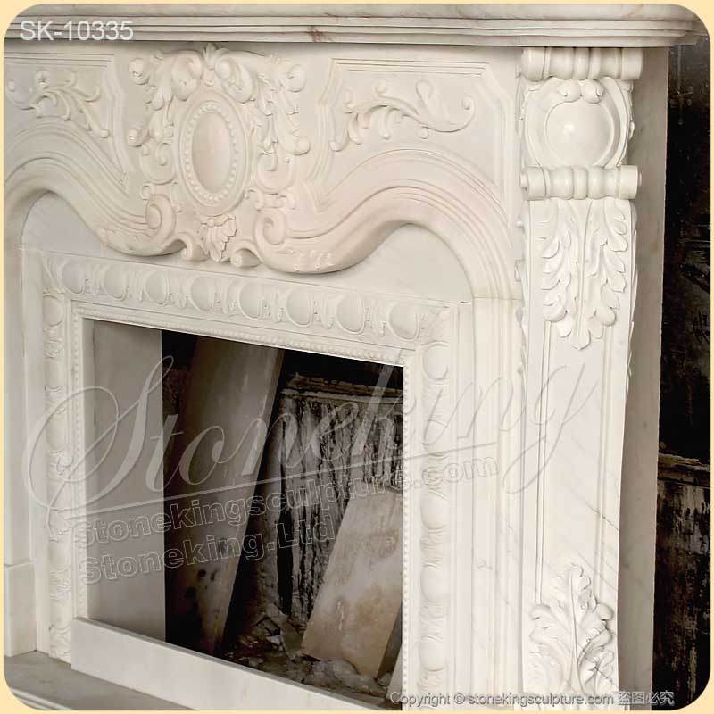 Hot Selling White Marble French Provincial Fireplace Surround Design with Medallion for Indoor Decor