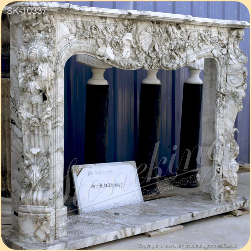 Hand Carved Natural Marble Vintage Parisian Fireplace Mantel Shelf for bedroom ornament for sale