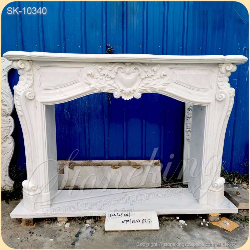 Factory Price Decorative Natural Marble White Fireplace Mantel Surround Design with Acanthus Scrolls