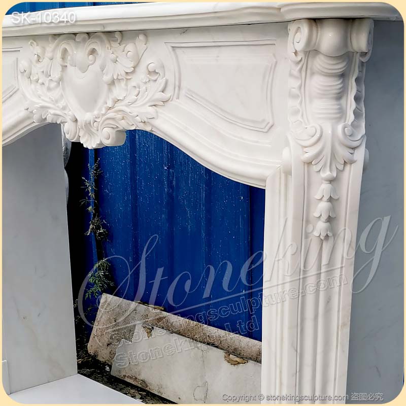 Factory Price Decorative Natural Marble White Fireplace Mantel Surround Design with Acanthus Scrolls