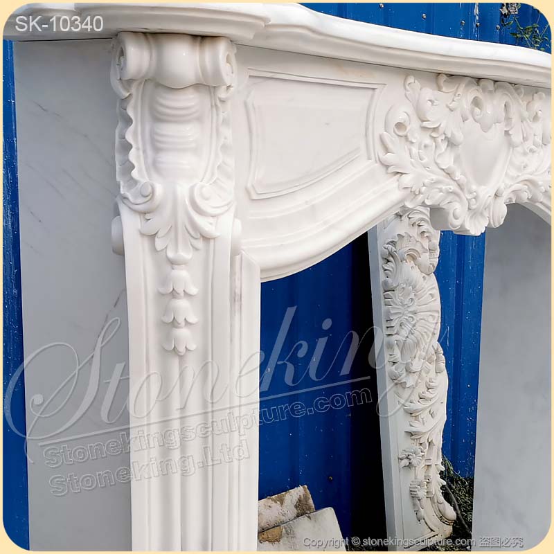 Factory Price Decorative Natural Marble White Fireplace Mantel Surround Design with Acanthus Scrolls