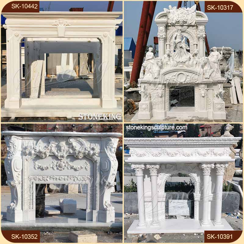 Factory Price Decorative Natural Marble White Fireplace Mantel Surround Design with Acanthus Scrolls