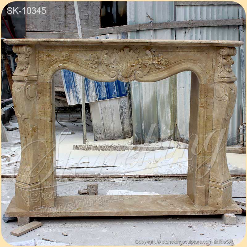 Antique Rococo Style Natural Stone Travertine Fireplace Surround Design Ideas for sale