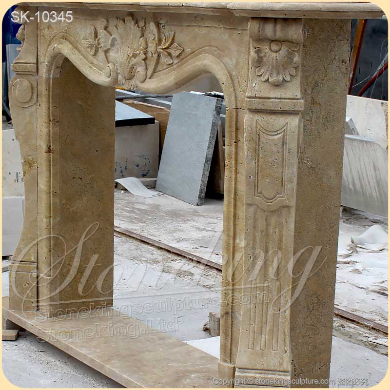 Antique Rococo Style Natural Stone Travertine Fireplace Surround Design Ideas for sale