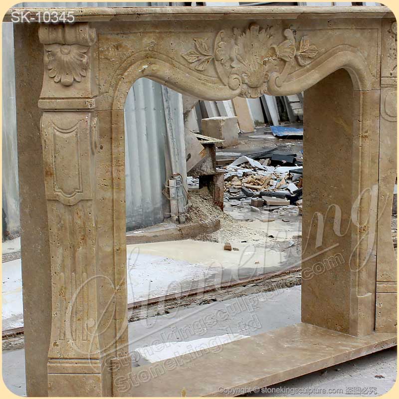 Antique Rococo Style Natural Stone Travertine Fireplace Surround Design Ideas for sale