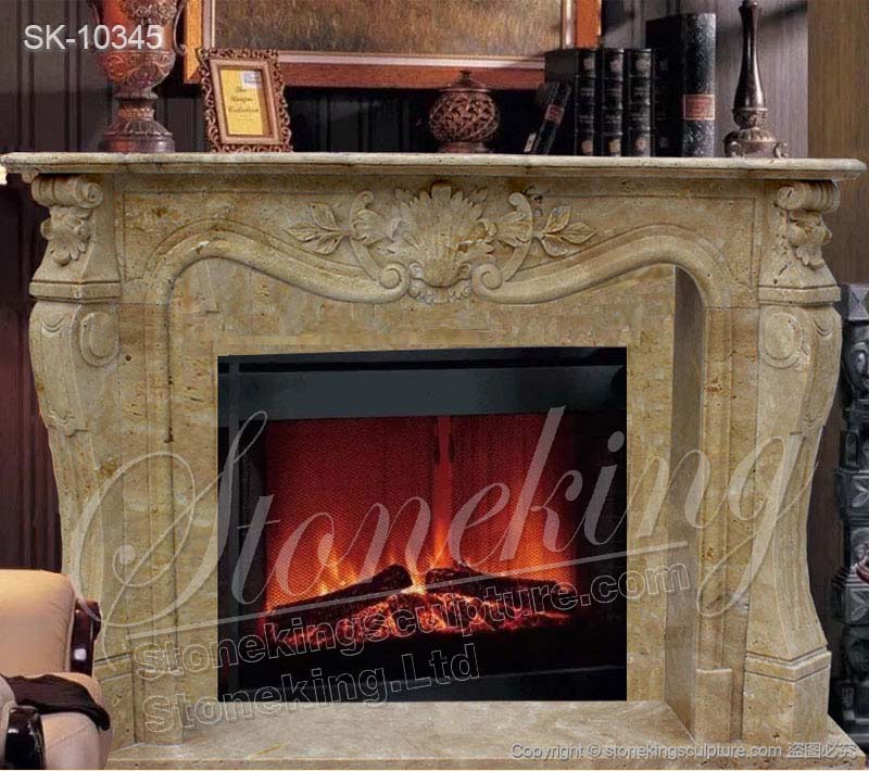 Antique Rococo Style Natural Stone Travertine Fireplace Surround Design Ideas for sale