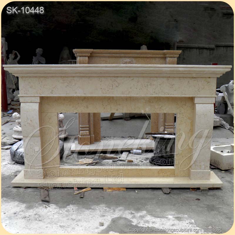 Large Egyptian Beige Marble Modern Farmhouse Fireplace Mantel Shelf Decor Design for sale