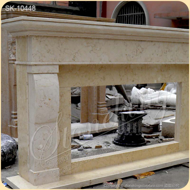 Large Egyptian Beige Marble Modern Farmhouse Fireplace Mantel Shelf Decor Design for sale