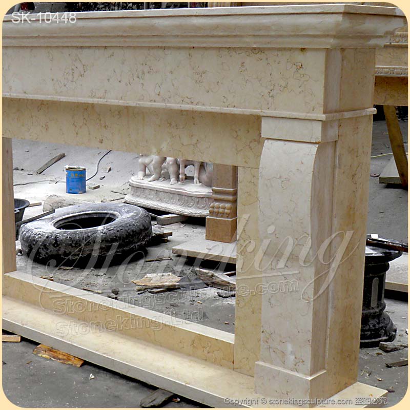 Large Egyptian Beige Marble Modern Farmhouse Fireplace Mantel Shelf Decor Design for sale