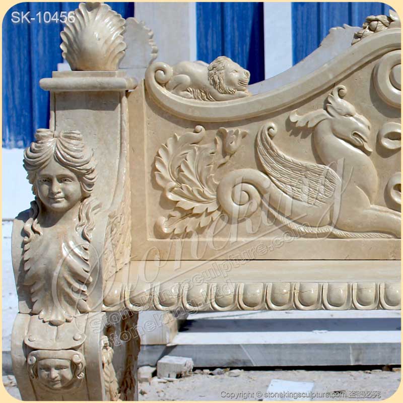 Beautiful Handcrafted Natural Beige Marble Bench for outdoor garden decoration and courtyard for sale