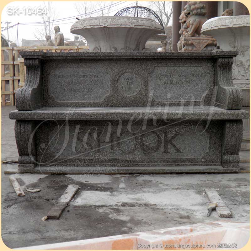 Personalized Black Granite Outdoor Memorial Bench for Cemetery or Grave Sites for sale