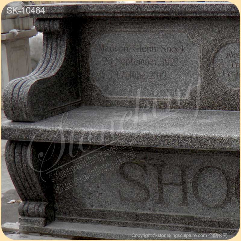 Personalized Black Granite Outdoor Memorial Bench for Cemetery or Grave Sites for sale