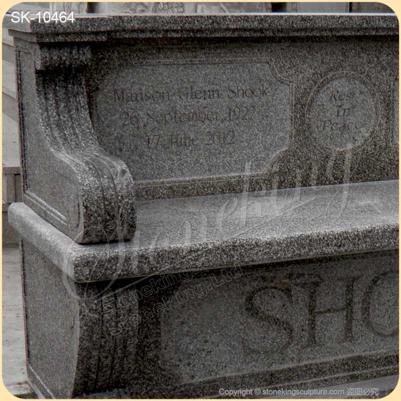 Personalized Black Granite Outdoor Memorial Bench for Cemetery or Grave Sites for sale