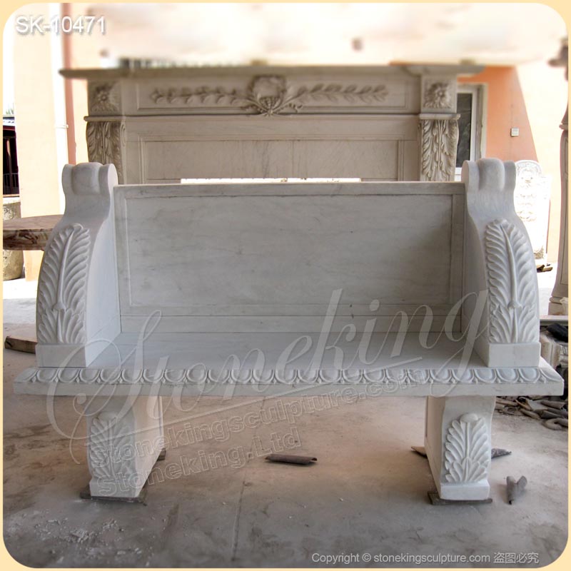 Factory Price Handcrafted White Marble Garden Bench for outside decoration for sale