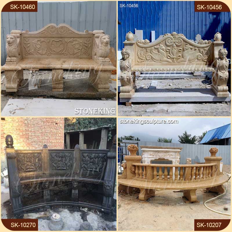 Factory Price Handcrafted White Marble Garden Bench for outside decoration for sale