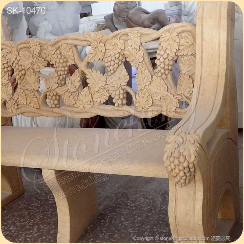 Top Selling Hand Carved Natural Yellow Marble Outdoor Patio Bench with Grapes for home decor for sale