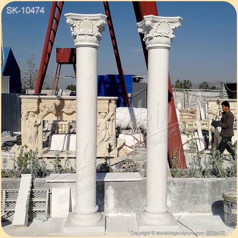 Top Quality Architectural Natural White Marble Column with Corinthian Style Capital for sale