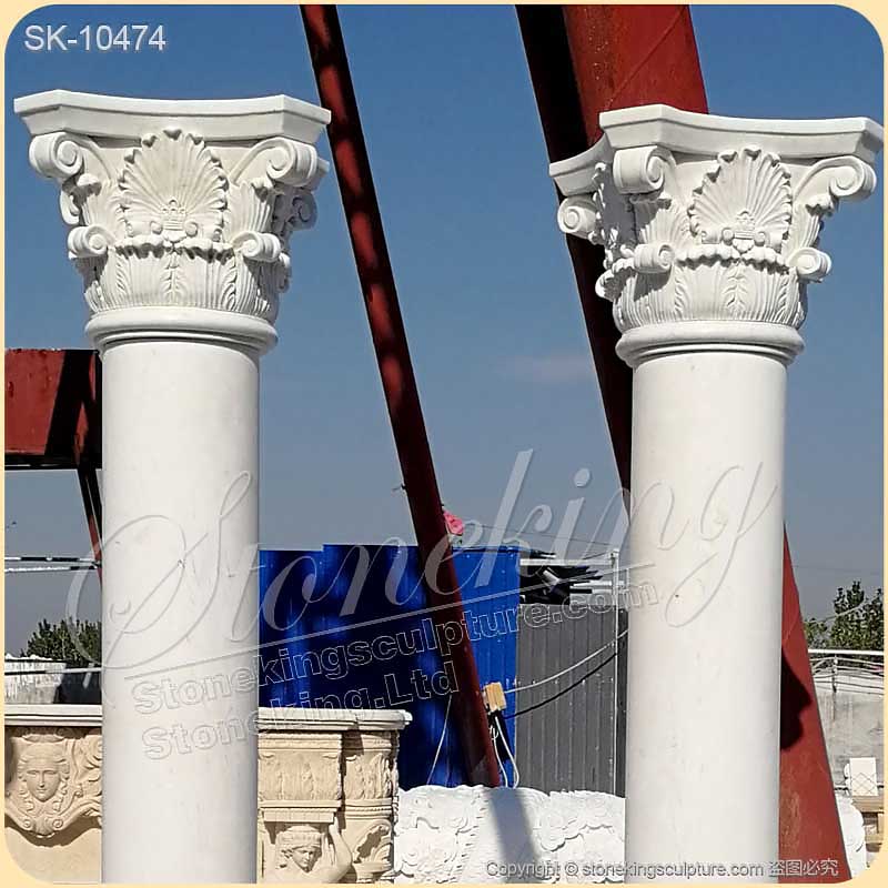 Top Quality Architectural Natural White Marble Column with Corinthian Style Capital for sale