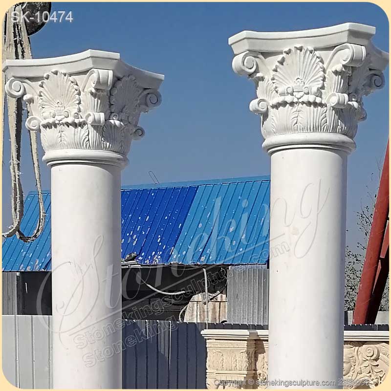 Top Quality Architectural Natural White Marble Column with Corinthian Style Capital for sale