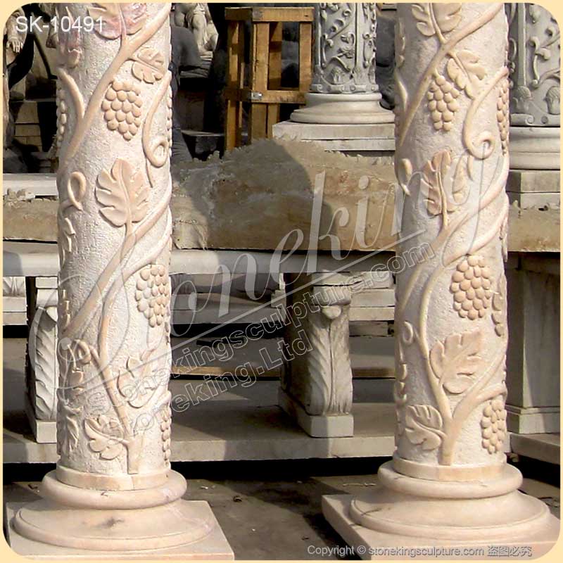 Beautiful Hand Carved Marble Building Column with Corinthian style capital and grapes for sale