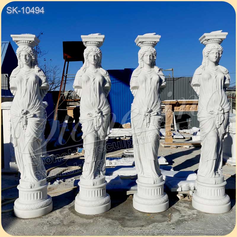 Beautitul Outdoor Decoration Greek Woman Statue White Marble Caryatid Columns for sale