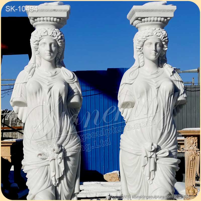 Beautitul Outdoor Decoration Greek Woman Statue White Marble Caryatid Columns for sale