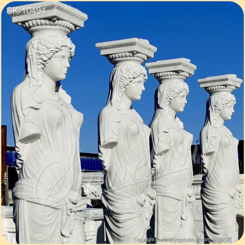 Beautitul Outdoor Decoration Greek Woman Statue White Marble Caryatid Columns for sale