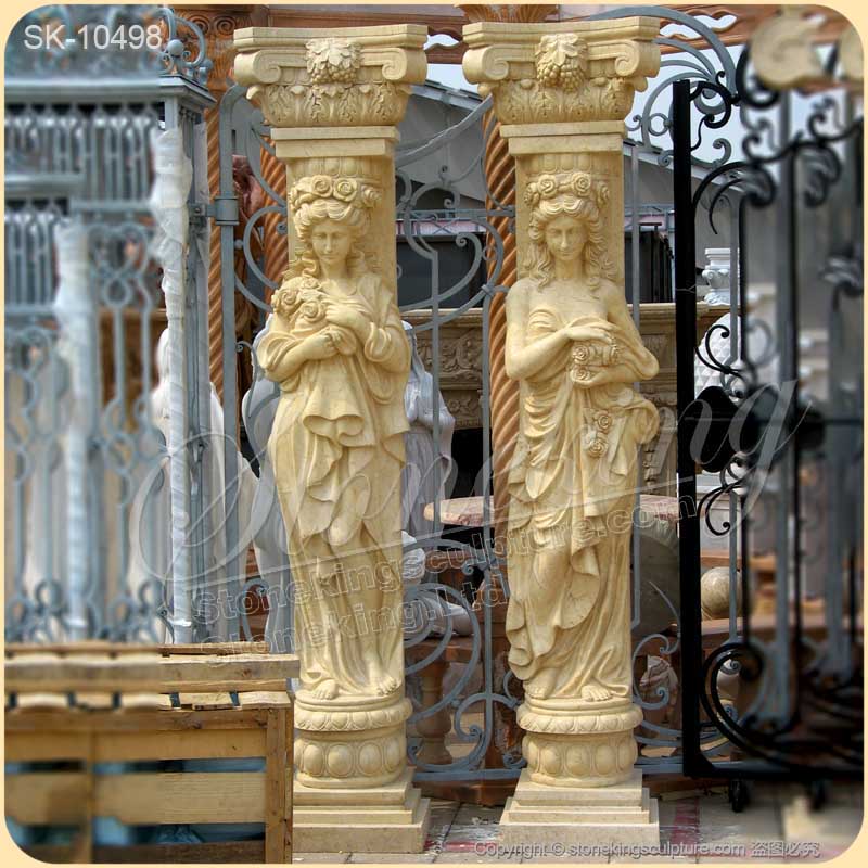 Hand Carved Caryatid Greek Female Statue Marble Decorative Columns for exterior and interior ornaments