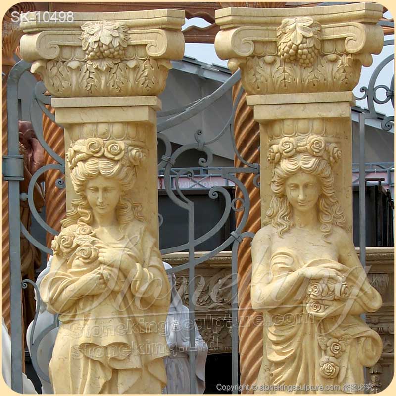 Hand Carved Caryatid Greek Female Statue Marble Decorative Columns for exterior and interior ornaments