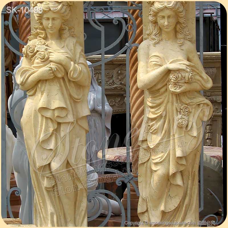 Hand Carved Caryatid Greek Female Statue Marble Decorative Columns for exterior and interior ornaments