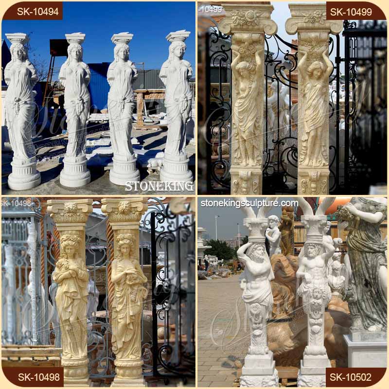 Manufacturer Marble Exterior Porch Columns of Female Statue with Grapes decoration for sale