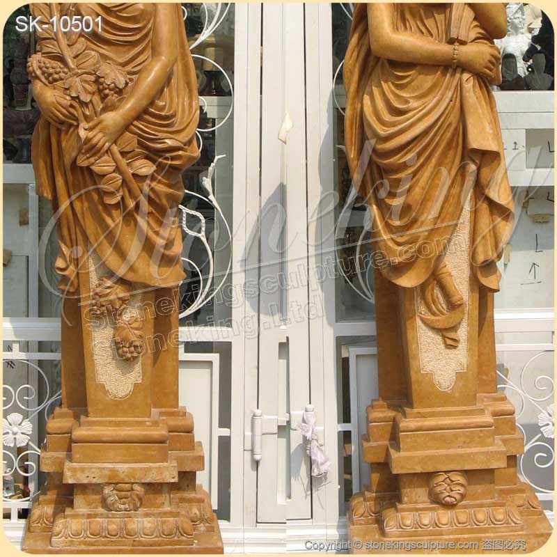 Garden Ornaments Top Quality Marble Decorative Outdoor Columns with Lady Statues for sale