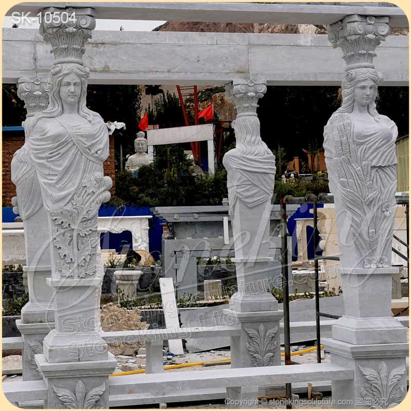 Factory Price Hand Carved White Marble Outdoor Garden Gazebo with Greek Female statues for sale