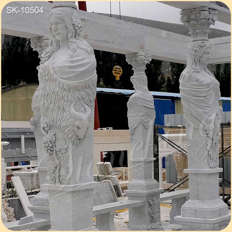 Factory Price Hand Carved White Marble Outdoor Garden Gazebo with Greek Female statues for sale