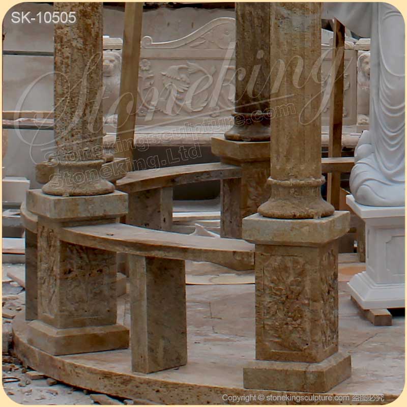 Hand Carved Classic Outdoor Marble Round Gazebo with Iron Dome for garden decoration for sale