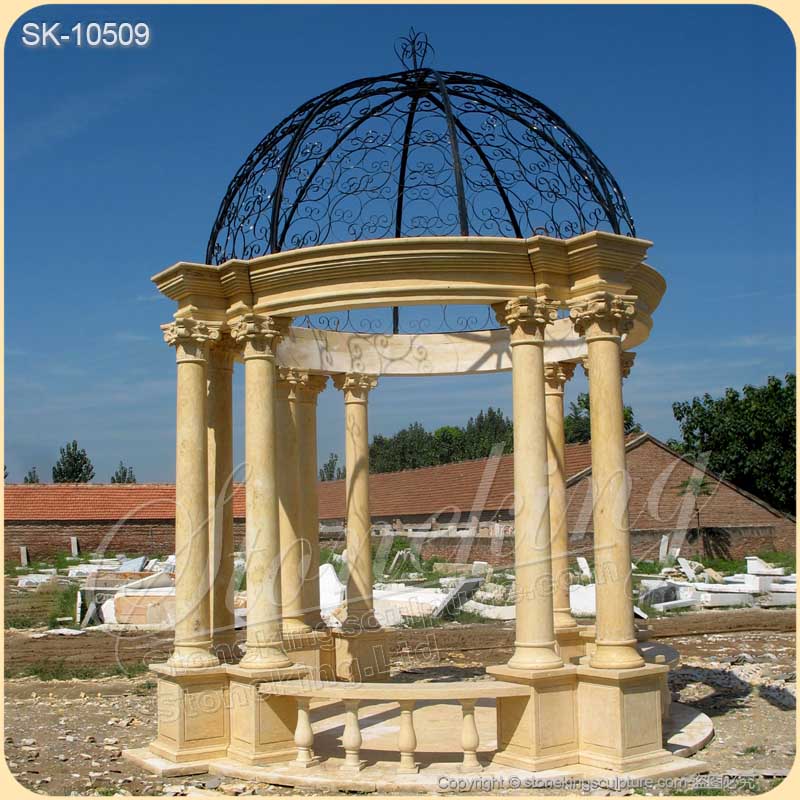 eautiful Yellow Marble Outdoor Patio Gazebo with Corinthian Columns for home decor for sale