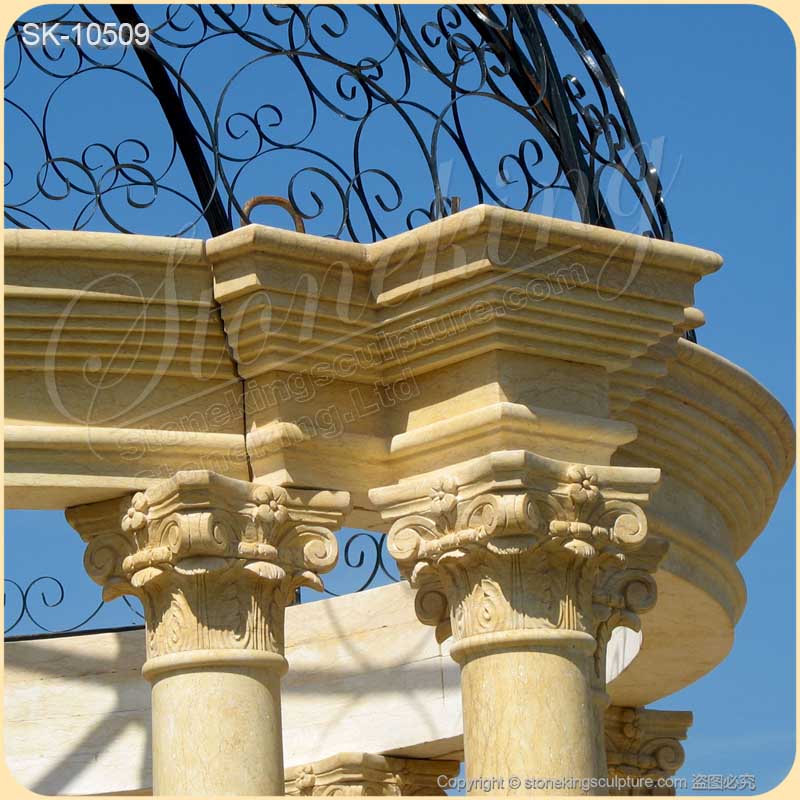 eautiful Yellow Marble Outdoor Patio Gazebo with Corinthian Columns for home decor for sale