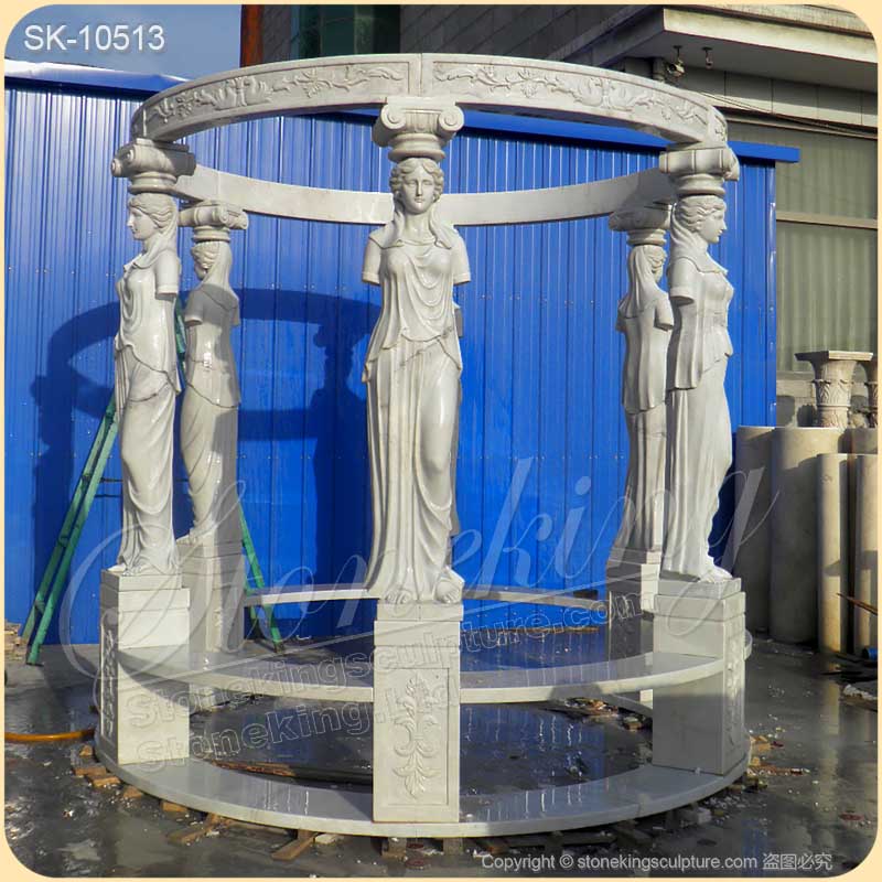 Manufacturer Top quality White Marble Outdoor Backyard Gazebo with Greek Woman Statues for sale