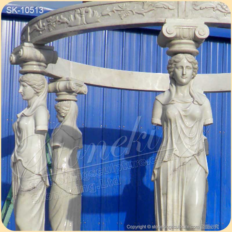 Manufacturer Top quality White Marble Outdoor Backyard Gazebo with Greek Woman Statues for sale