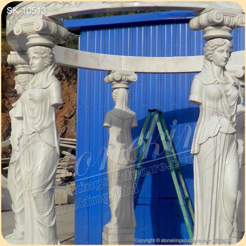 Manufacturer Top quality White Marble Outdoor Backyard Gazebo with Greek Woman Statues for sale