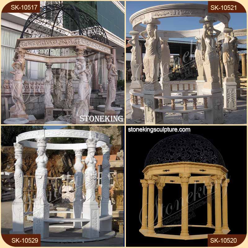 Manufacturer Top quality White Marble Outdoor Backyard Gazebo with Greek Woman Statues for sale